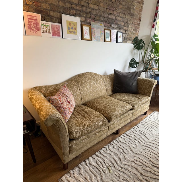 Victorian Vintage Damask Camelback Sofa For Sale - Image 3 of 3