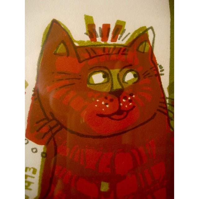 Plastic 1973 David Weidman Mid-Century Modern Flower Cat Print For Sale - Image 7 of 9