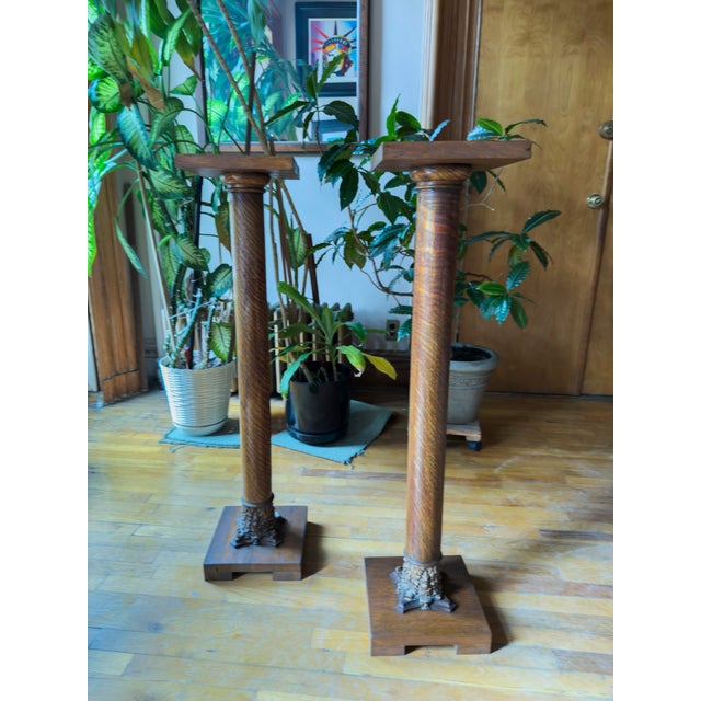 Brown Pair of Antique Edwardian Style Column Pedestals / Plant Stands, C. 1890s–1910s For Sale - Image 8 of 12