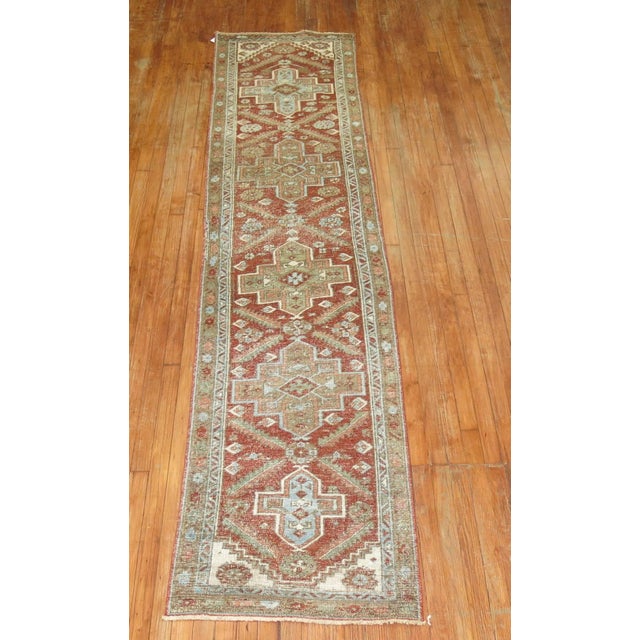 Persian Heriz one of a kind antique runner with rustic vibes Measures: 2'4" x 10'8".