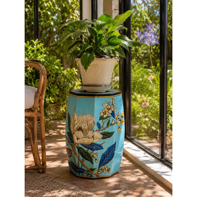 Large Japonist Ceramic Garden Stool attributed to the Longwy School, France, Late 19th Century For Sale - Image 3 of 17
