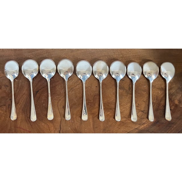 Silver Antique English Epns Silver Plate Cream Soup or Table Spoons - a Set of 10 For Sale - Image 8 of 12