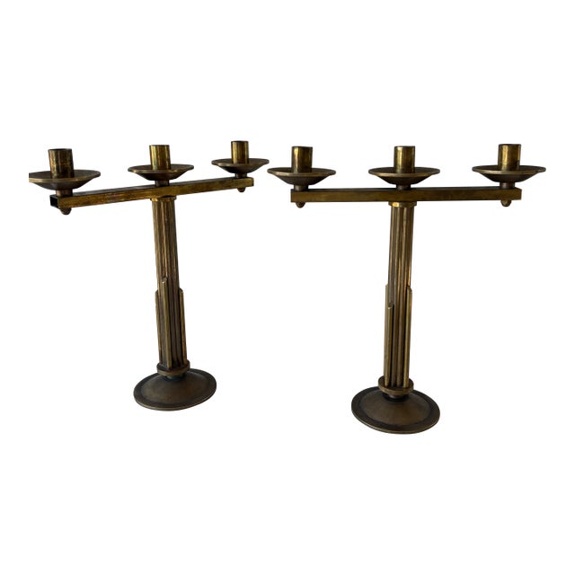 Pair of Vintage Italian Brass Candelabras – Sourced in Parma, Italy For Sale