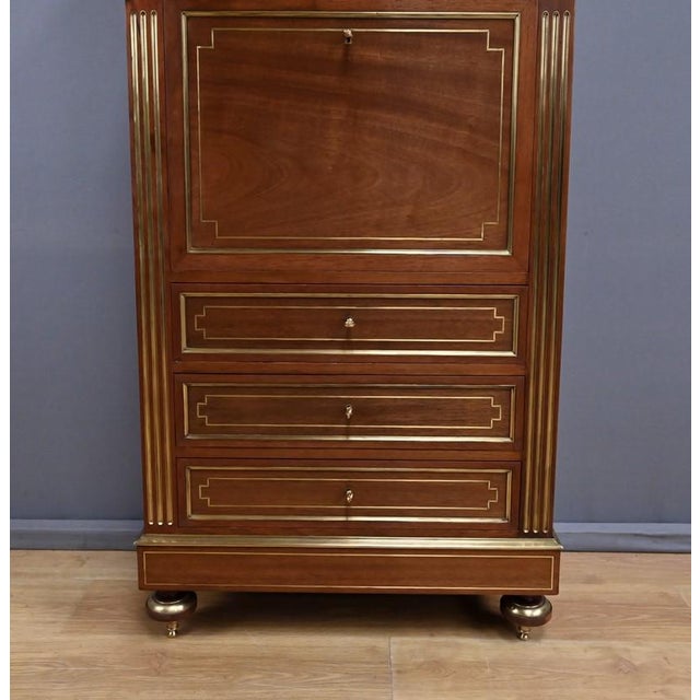 19th Century Napoleon III Louis XVI Mahogany Secretary Desk For Sale - Image 10 of 18