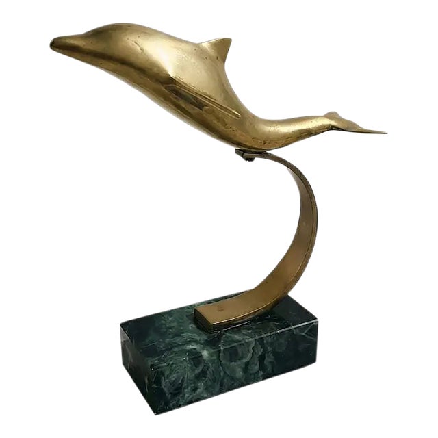 Brass Dolphin on Stone Base For Sale