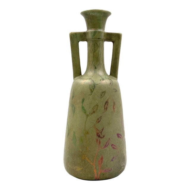 Art Deco Green Iridescent Vase, Montieres France 1930s For Sale