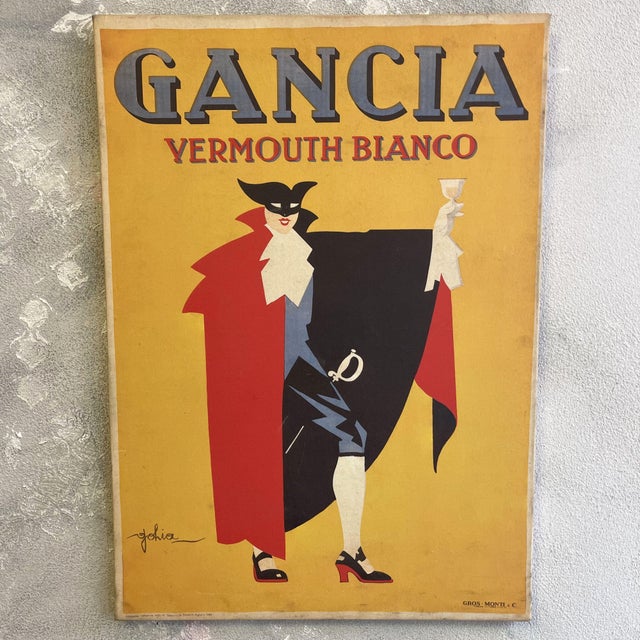 Vermouth Bianco Advertising Poster on Canvas by Eugenio Colmo for Gancia,1929 For Sale - Image 10 of 10