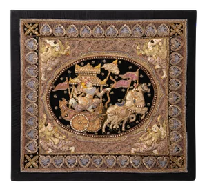Late 20th Century Embroidered Indian Screen Board Art With Beaded Detail