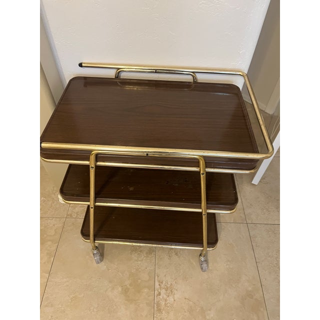 Brown Vintage Cosco Bar Cart: Mid-Century Modern Serving Cart With Removable Trays For Sale - Image 8 of 12