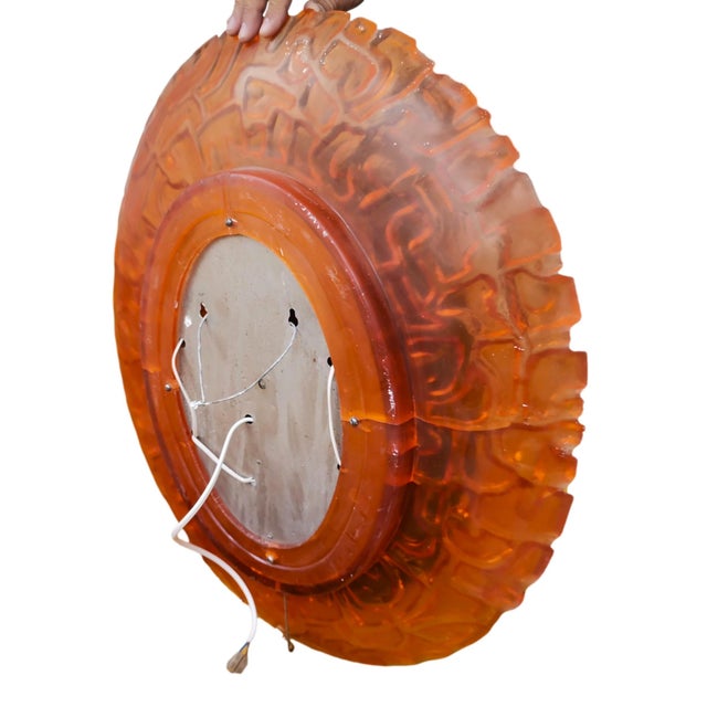 Red Large Mid-Century German Modern Oval Orange Acrylic Backlit Wall Mirror Light attributed to Hillebrand, 1970s For Sale - Image 8 of 13