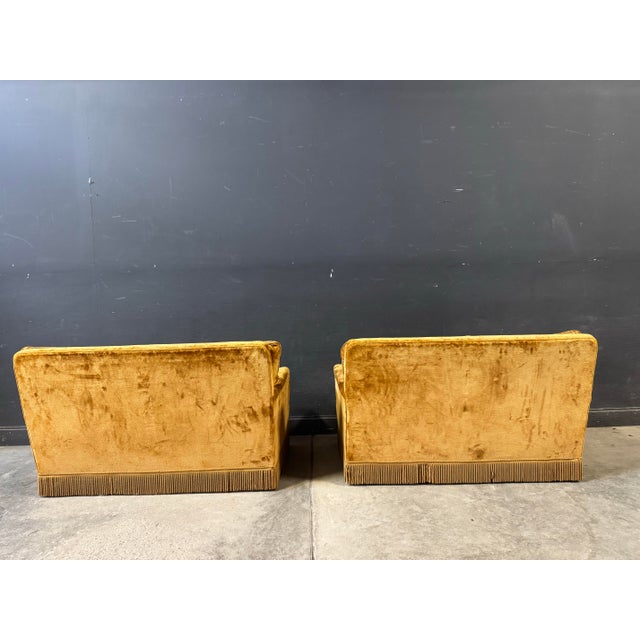Pair of Italian Velvet Loveseats Fringe Sofa For Sale - Image 10 of 12