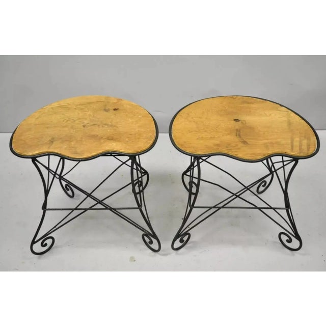 Vintage French Art Nouveau Style Scrolling Wrought Iron Stools - a Pair. Circa Early 20th Century. Measurements: 19" H x...