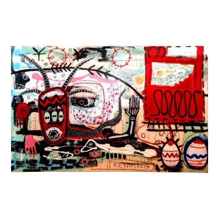 Spittle, Marcus Dean Kitchen Mixed Media With Acrylic, Oil Pastel, Ink and Spraypaint on Canvas, Signed For Sale