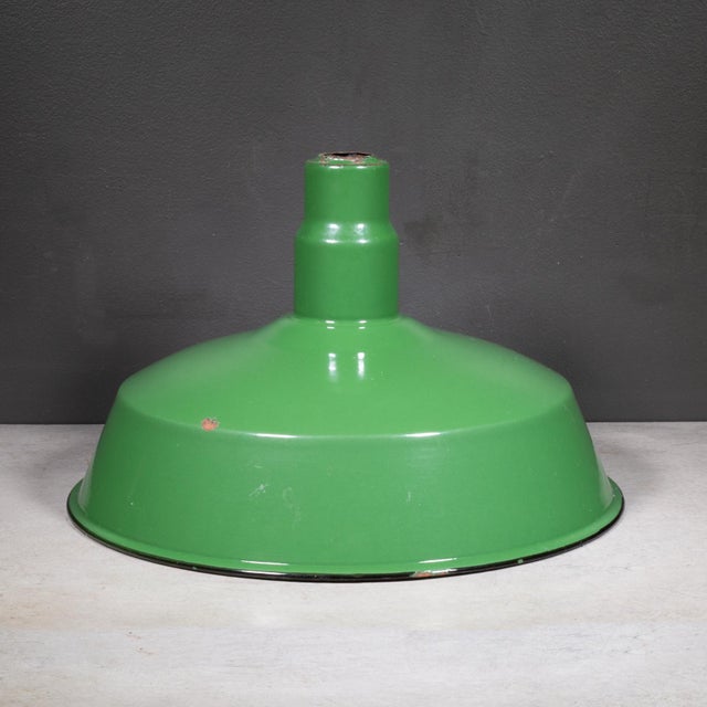 Mid 20th Century Benjamin 16" Enameled Porcelain Green Industrial Pendant Lights c.1950-Set of Two For Sale - Image 5 of 11