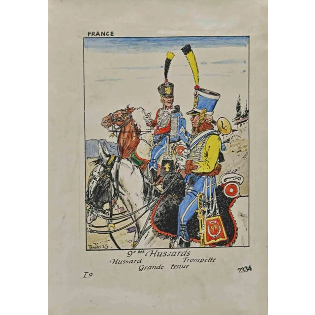Herbert Knotel, 9e Bis Hussards, Drawing, 1940s For Sale
