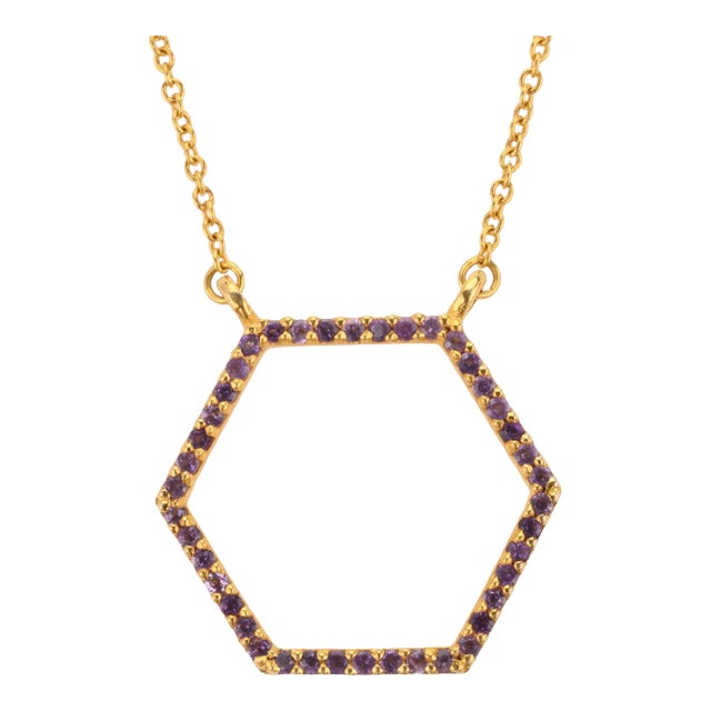 VR Jewels Geomatric Hexagon Shape Amethyst Pendant Chain Necklace in 14k Solid Gold For Sale - Image 4 of 12