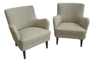 Pair of Mid Century Danish Lounge Chairs, Beech Legs; Newly Reupholstered