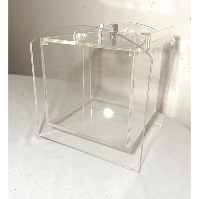 Vintage Mid Century Modern Handmade Lucite Ice Bucket Carrying Pail Box For Sale - Image 10 of 13