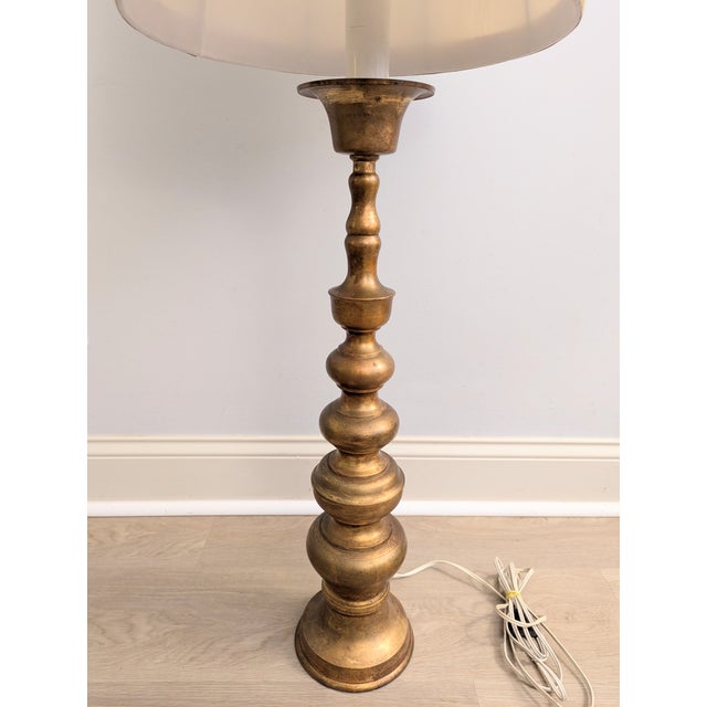 Gothic Antique French Brass Pascal Church Altar Candlestick Lamp 32" For Sale - Image 3 of 15