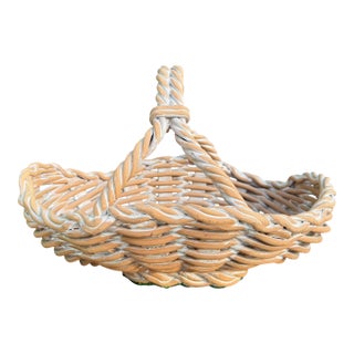 Vintage 15” Italian Handcrafted Ceramic Basket Centerpiece For Sale