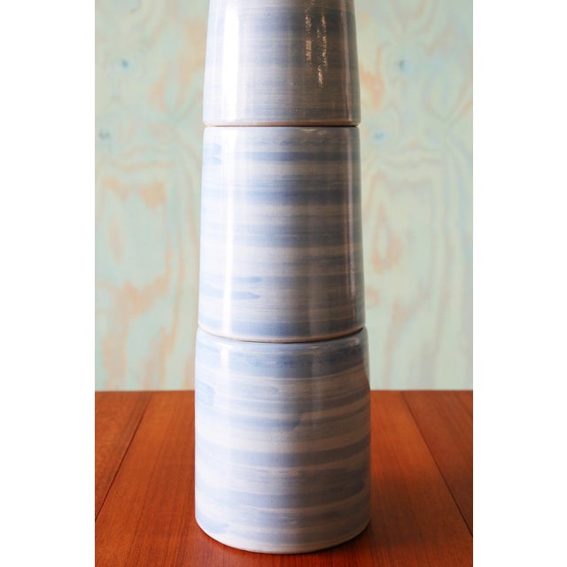 Wood 1960s Gordon and Jane Martz M55 Lamp for Marshall Studios Tall Baby Blue Gloss Tootsie Roll For Sale - Image 7 of 11