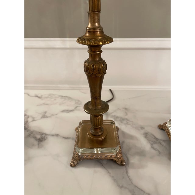 1930s Vintage Brass & Crystal Footed Lamps - a Pair For Sale - Image 5 of 9