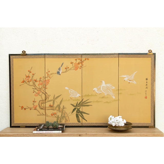 Vintage Japanese Kacho-Ga Painted Folding Screen For Sale - Image 9 of 9