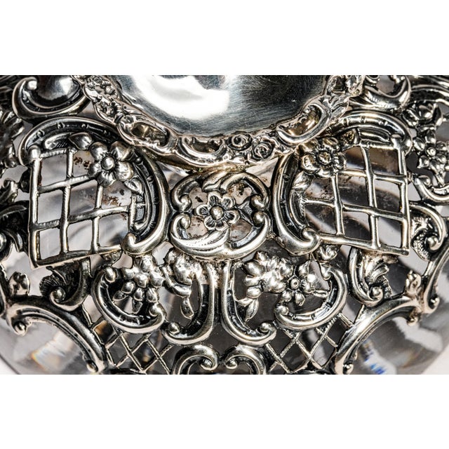 Elegant Large Edwardian English Sterling Silver Crystal Paperweight Desk Inkwell For Sale - Image 11 of 13