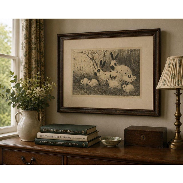 Black Henri Verstijnen, English Spot Rabbits Wildlife, 1925, Lithograph For Sale - Image 8 of 9