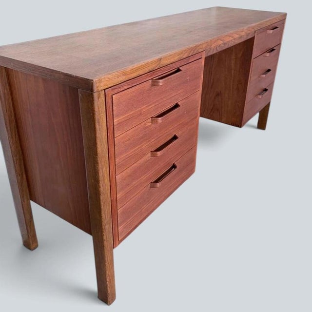 Mid-Century Modern Teak and Oak Twin Pedestal Desk by Alfred Cox, 1960s For Sale - Image 9 of 12