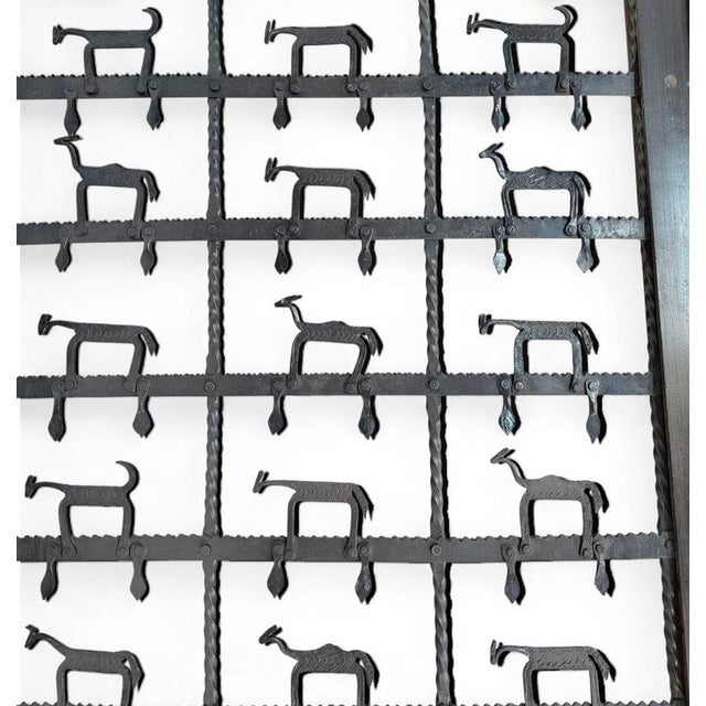 French Brutalist Forged Wrought Iron Coffee Table with Clear Glass Top and Shepherd, Dog and His Herd Decor, 1970s For Sale - Image 16 of 18