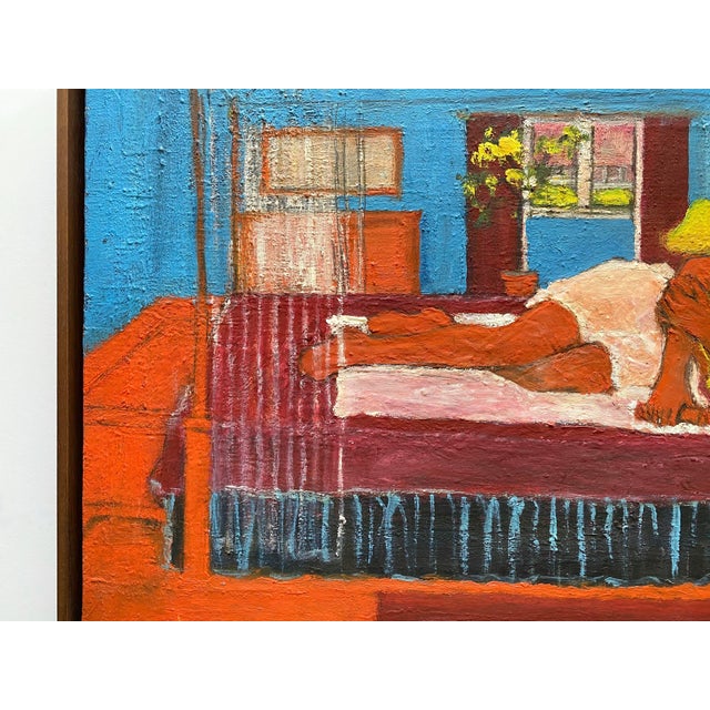Matisse Style Vintage Mid Century Modernist " Bedroom, Afternoon Napping " Framed Original Post-Impressionist Impasto Oil Painting on Linen For Sale In Kansas City - Image 6 of 18