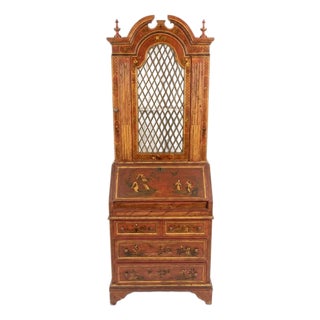 18th-Century Venetian Style Red & Gold Chinoiserie Bureau Cabinet For Sale