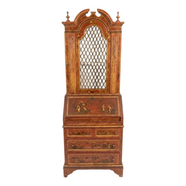 18th-Century Venetian Style Red & Gold Chinoiserie Bureau Cabinet For Sale