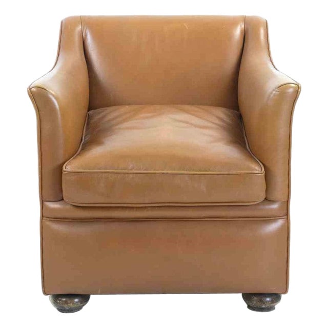 Vintage Italian Light Brown Leather Armchair, Mid-20th Century For Sale