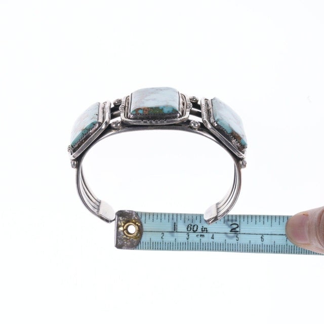 Silver 6.75" Large Vintage Navajo Sterling and Turquoise Bracelet For Sale - Image 8 of 9