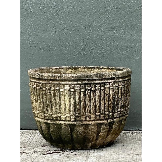 Vintage Concrete Fluted Garden Planter For Sale - Image 4 of 12