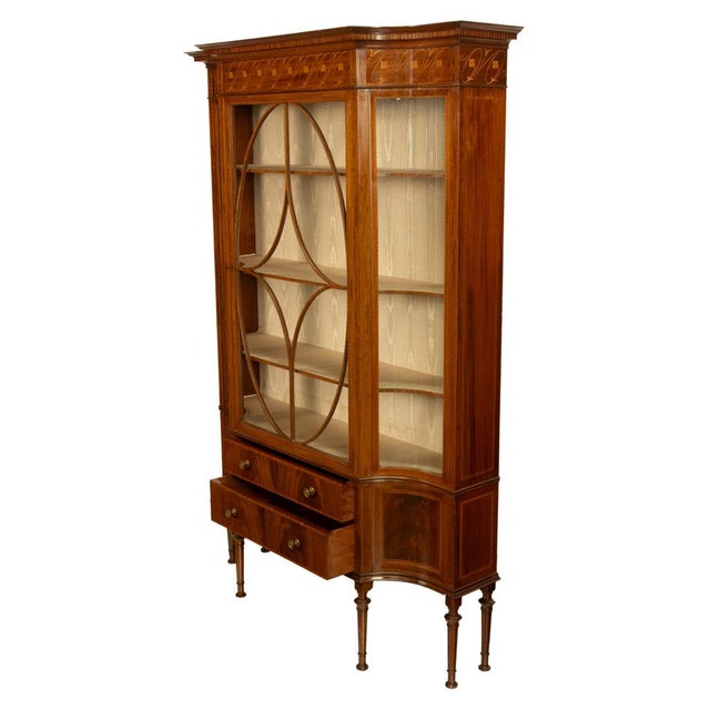 Antique Art Nouveau Inlaid Mahogany Display China Cabinet Vitrine Waring Gillow, 1905 For Sale - Image 4 of 13