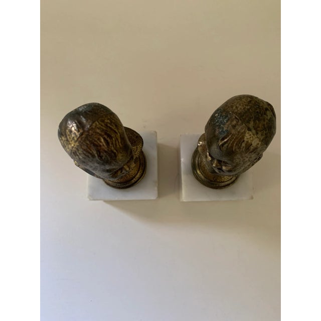 Metal Vintage Brass & Marble Child Busts Bookends - a Pair For Sale - Image 7 of 11