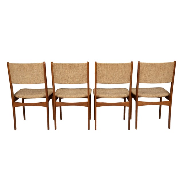 1970s Set of 4 Danish Modern Dining Chairs Teak Frame Tweed Upholstery Mid Century For Sale - Image 13 of 16
