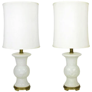 Frederick Cooper White Porcelain Table Lamps - a Pair