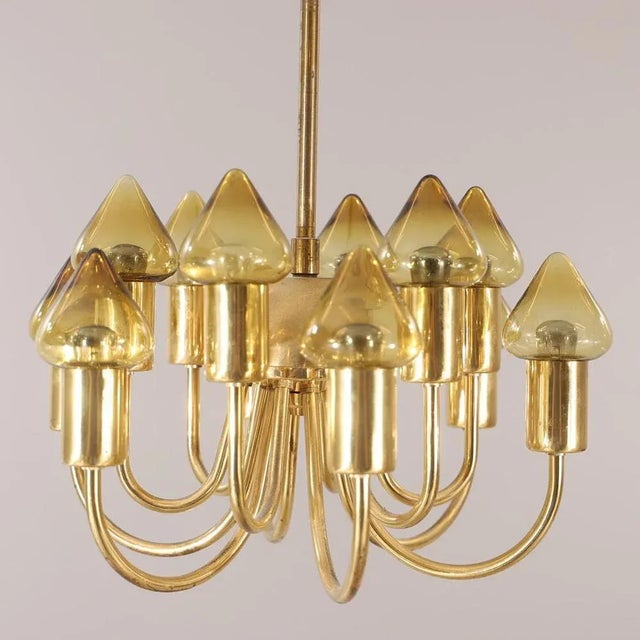 Mid-Century Modern Brass and Glass Model T 789/12 Chandelier from Hans-Agne Jakobsson Ab Markaryd For Sale - Image 5 of 6