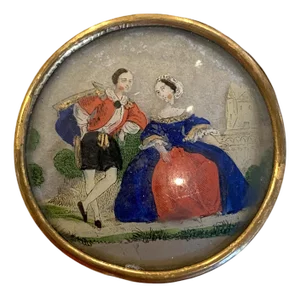 Confectionary Box Napoleon II Period, Early French 19th Century Round Petite Candy or Confectionary Box With Beautiful Detailed Oil Painting Scene