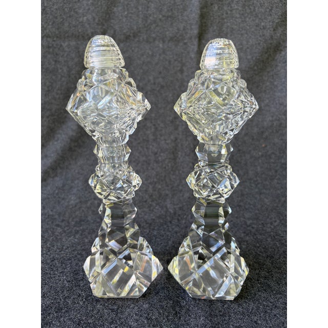 Vintage Cut Crystal Salt & Pepper Pedestal Shakers a Pair For Sale - Image 4 of 16