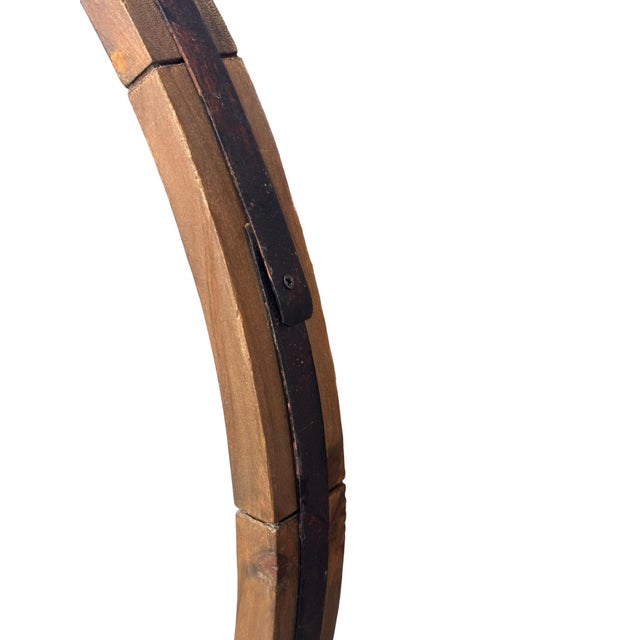 Vintage Lodge-Style Round Wood and Metal Mirror For Sale - Image 4 of 6
