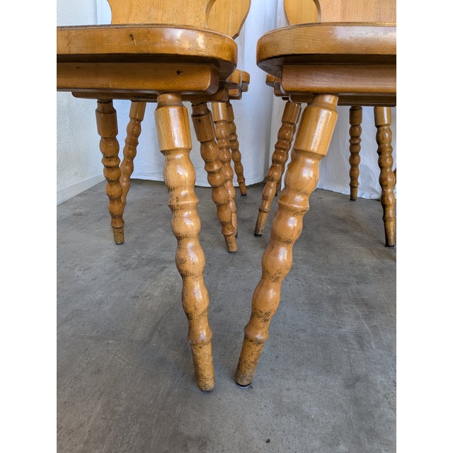 Wood Vintage Tyrolean Farmhouse Heart Cutout Wooden Dining Chairs, 1970s, Set of 6 For Sale - Image 7 of 18