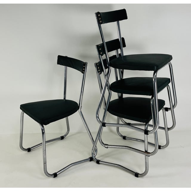 Set of Four 1950s Dining Chairs — Chrome & Forest Green For Sale - Image 13 of 18