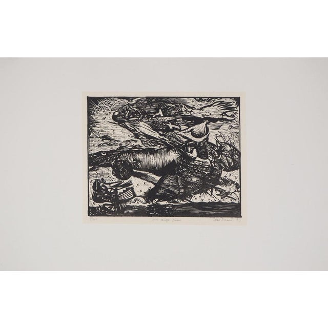 Yves DOARE An angel passes Original linocut on vellum Signed and titled in pencil Dated, 1993 Numbered on / 40 32.2 x 49.9...