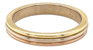 Cartier Vendome Louis 18k Tri Color Gold 2.5mm Wedding Band Ring W/Cert - Size 5