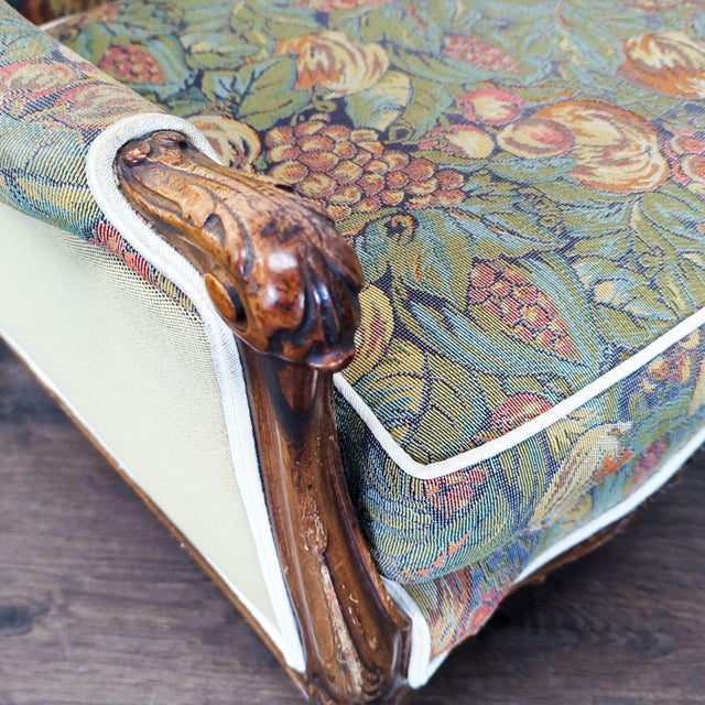 Vintage Lounge Armchair With Floral Upholstery and Carved Wood Frame For Sale - Image 4 of 5